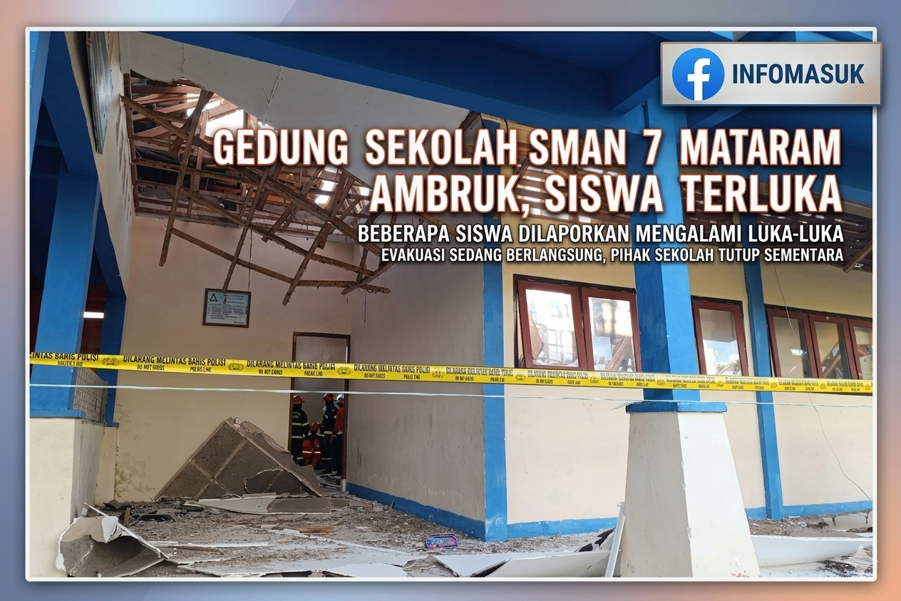 SEJUMLAH SISWA TERLUKA, GEDUNG SEKOLAH SMAN 7 MATARAM ROBOH