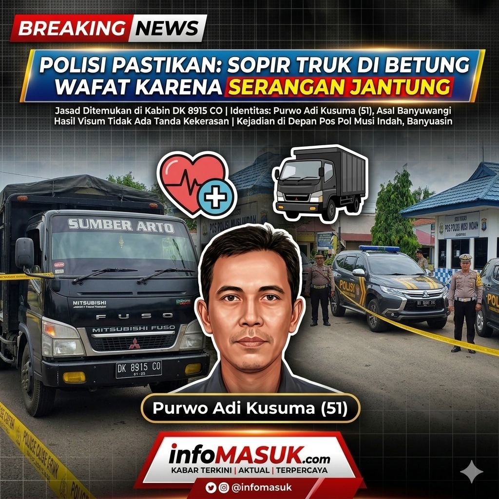 SOPIR TRUK ASAL BANYUWANGI DITEMUKAN MENINGGAL DI DALAM KABIN DI DEPAN POS POLISI BETUNG, BANYUASIN